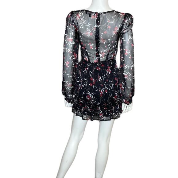 Lulus Petal to The Metal Black Floral Print Chiffon Mini Dress Women’s Sz XS - Picture 6 of 9